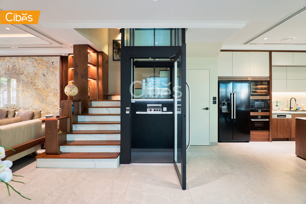 Cibes Uno home elevator with a compact, space-saving design in a modern interior