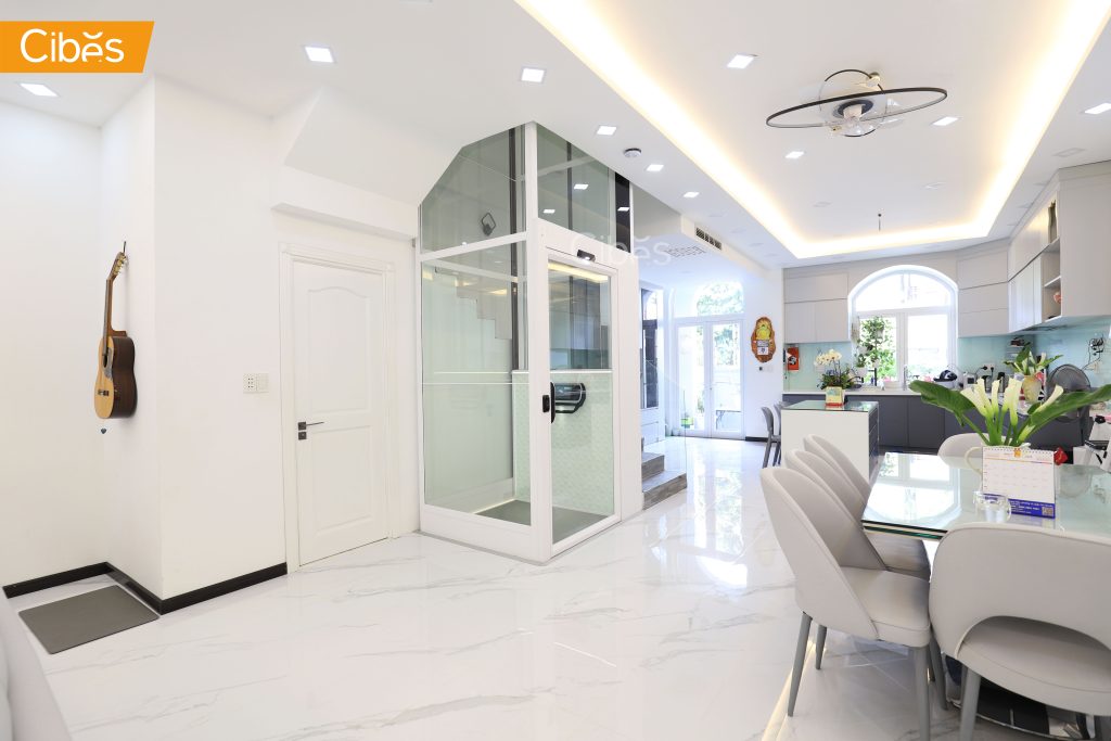 Cibes home lift installed without a pit or machine room in a modern living space
