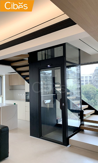 Cibes screw driven home elevator in a modern home.